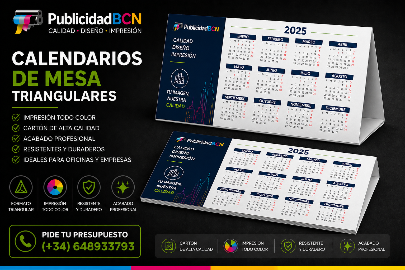 Calendarios de sobremesa publicitarios, impresión a todo color, caja de 1.000 unidades