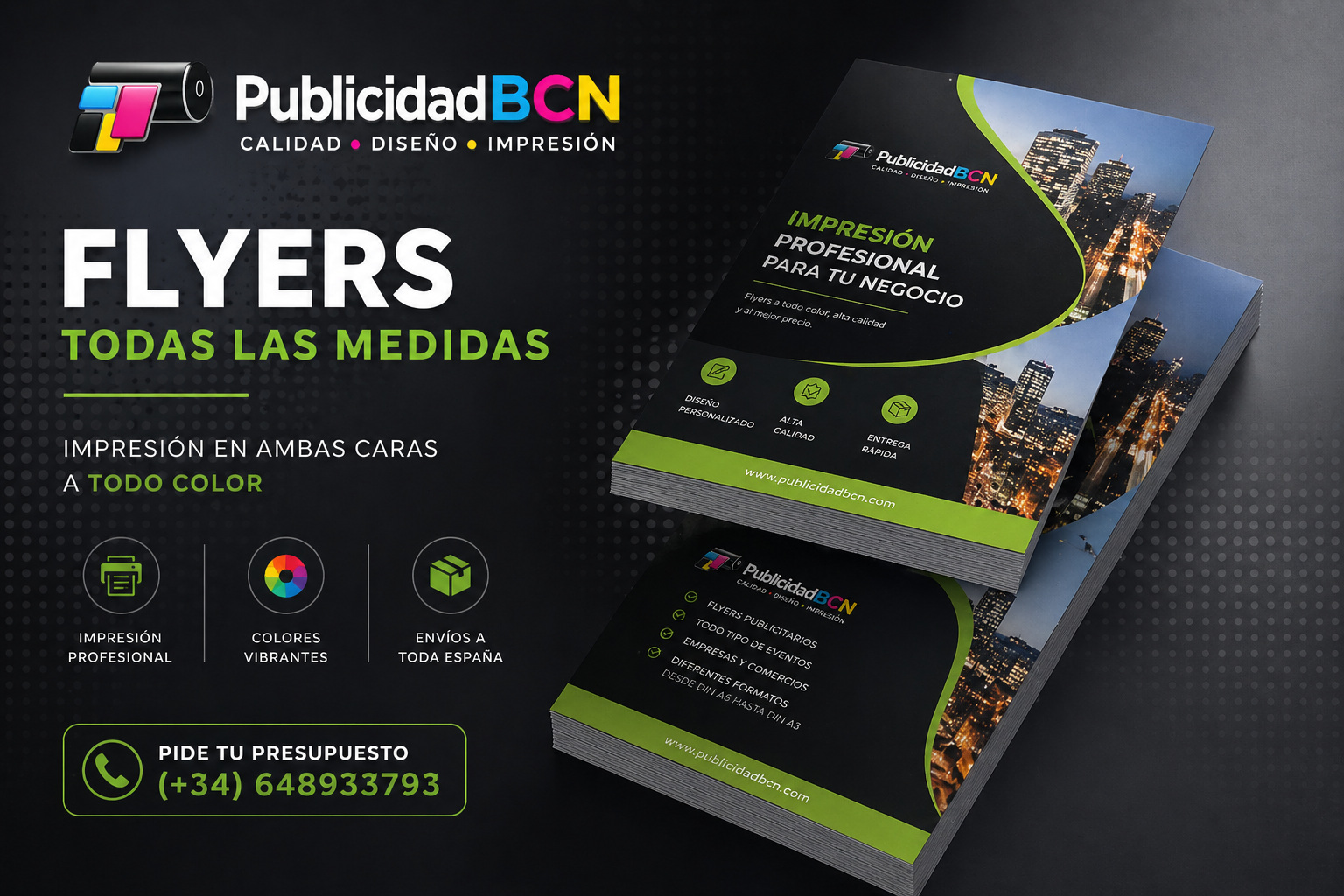 Flyer todas las medidas impresión en ambas caras a todo color, caja de 5.000 unidades
