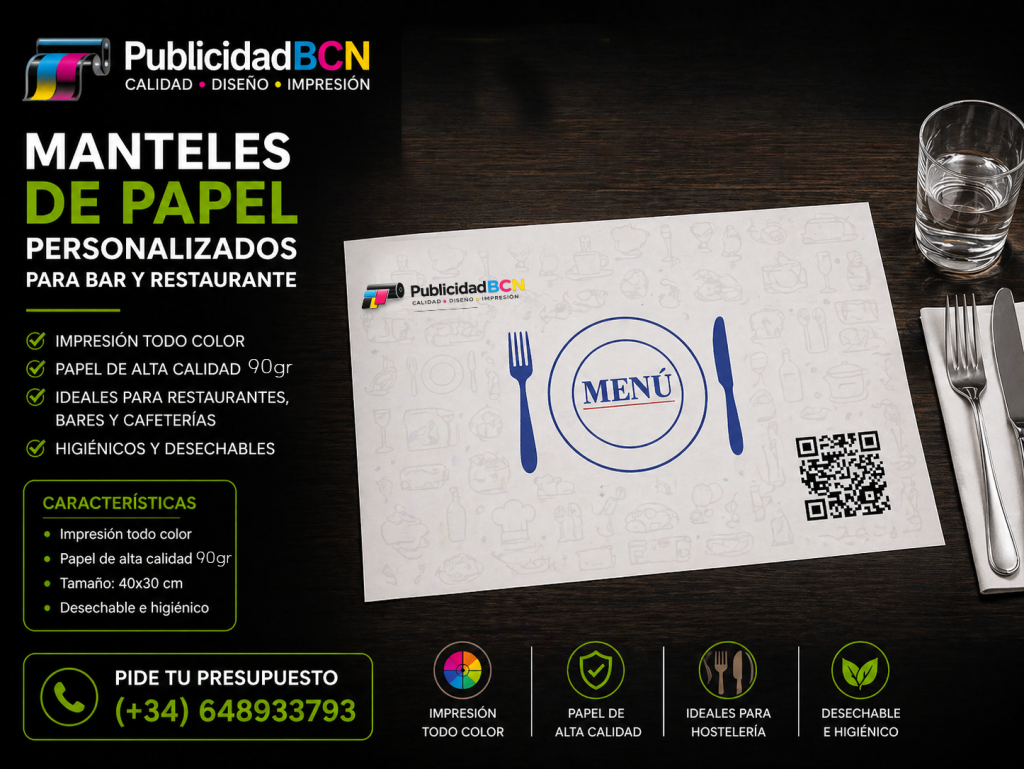 Manteles publicitarios impresion en papel de 130gr 30x40cm, caja de 5.000 unidades Envio a toda España